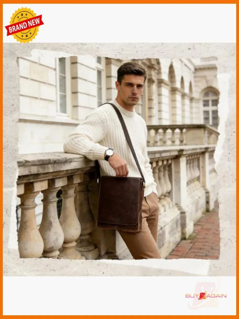 Genuine Leather Crossbody Messenger Bag for Men Vintage Satchel Work Travel